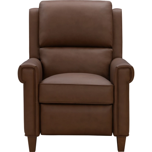 Kody Manual Push-Through-the-Arms Recliner in Dobbs Saddle Brown Top-Grain Leather